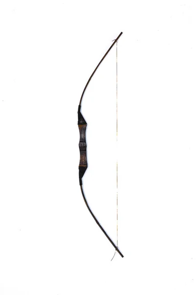 Αρχαίο Ξύλινο Τόξο Λευκό Απομονωμένο Φόντο — Φωτογραφία Αρχείου