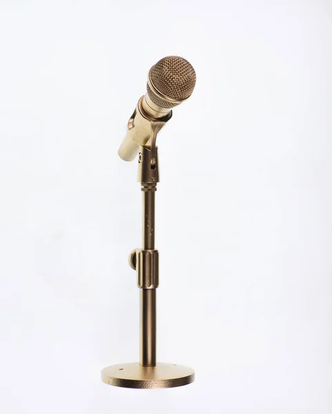 Złoty Mikrofon Białym Tle — Zdjęcie stockowe
