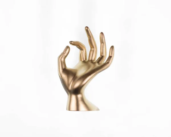 Mãos Douradas Pintadas Isoladas Sobre Fundo Dourado — Fotografia de Stock