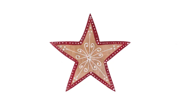 Estrela Madeira Decorativa Isolada Fundo Branco — Fotografia de Stock