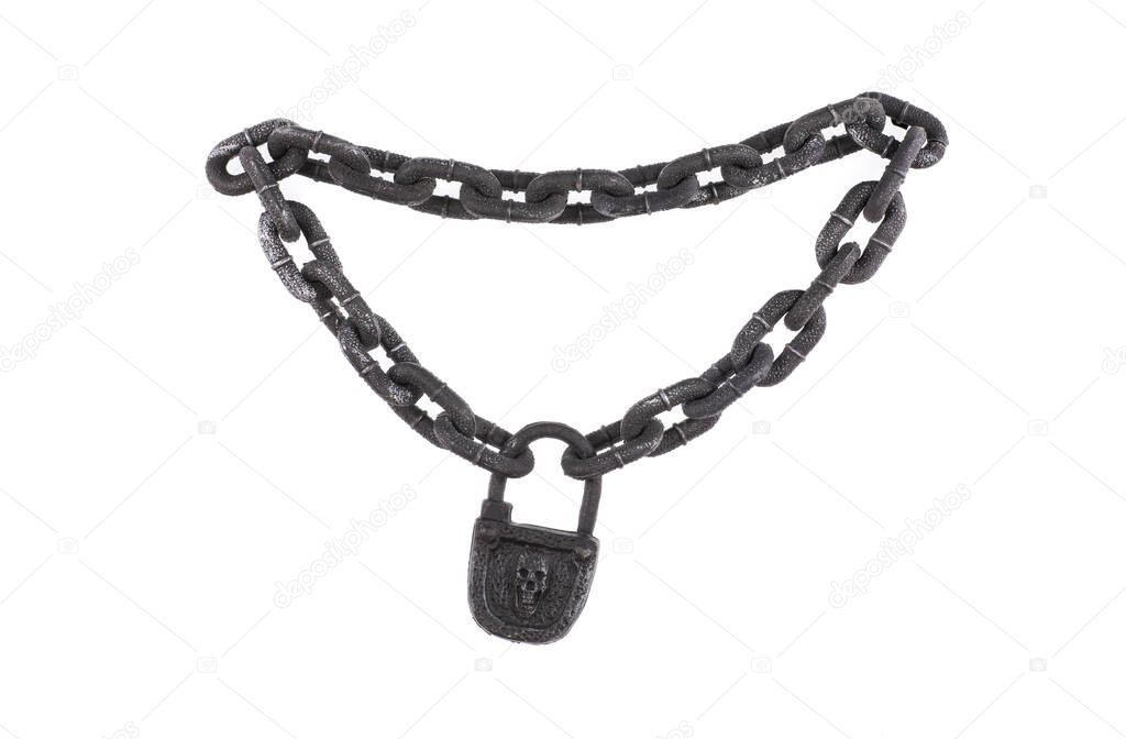ancient chains and shackles on a white background
