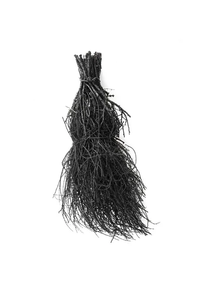 Fekete Halloween Boszorkány Seprű Fehér Alapon — Stock Fotó