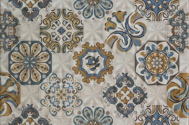 Süslü yapraklı soyut desen, dekoratif seramik döşeme