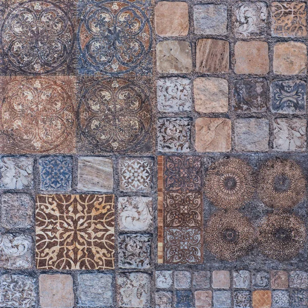 厨房瓷砖用马赛克抽象几何无缝灰色陶瓷图案 — 图库照片