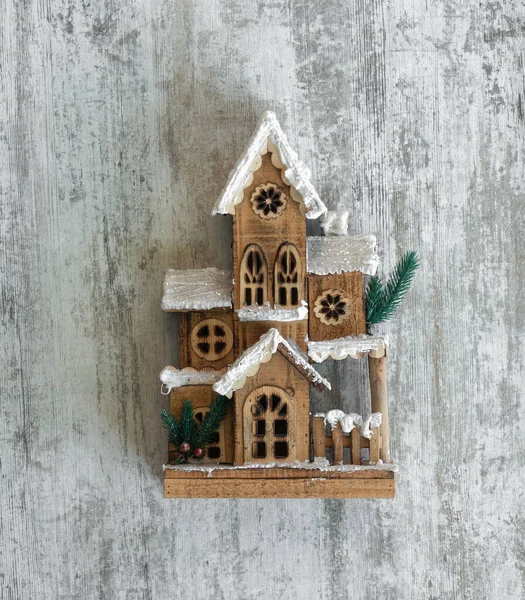 Casa Madeira Decorativa Natal Fundo Madeira Branco — Fotografia de Stock