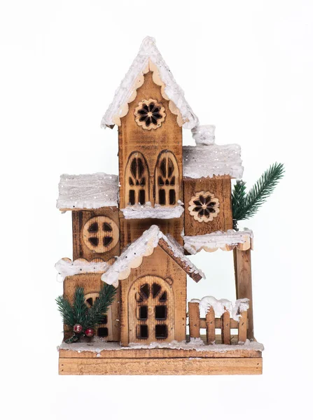 Maison Noël Bois Isolé Sur Fond Blanc — Photo