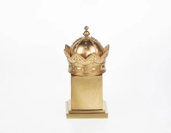 Золота Корона Підставці Ізольована Білому Тлі — стокове фото