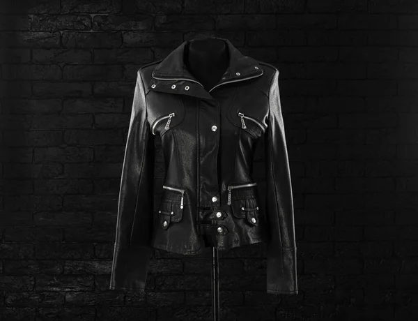 Black Leather Jacket Black Leather Skirt — Stock Photo, Image