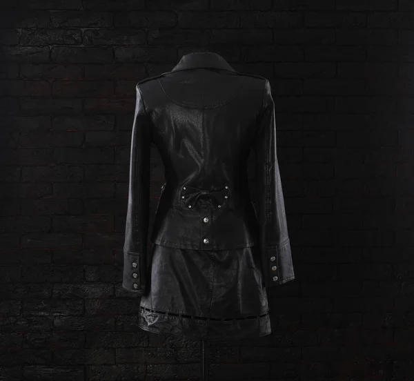 Black Leather Jacket Black Leather Skirt — Stock Photo, Image