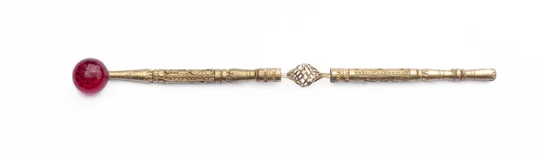 Zlatá Kouzelná Hůlka Žezlo Izolované Bílém Pozadí — Stock fotografie