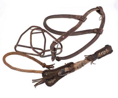 Beyaz arka planda izole edilmiş at için dizgin ve üzengi