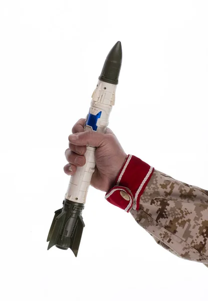 Foguete Militar Mão Isolado Fundo Branco — Fotografia de Stock