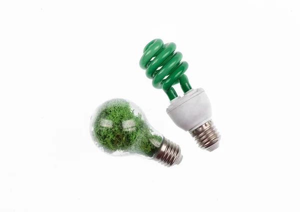 Verde Eco Lampadina Isolata Sfondo Bianco — Foto Stock