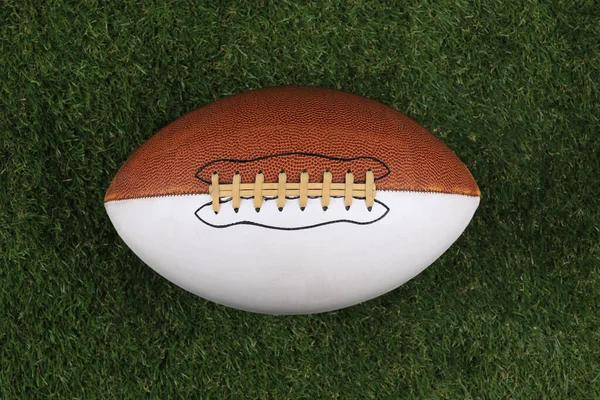 Brown Leather American Football Ball Lawn — Stock Photo, Image