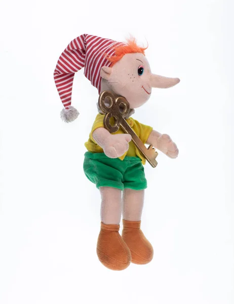 Yumuşak Oyuncak Pinokyo Beyaz Arkaplanda Izole — Stok fotoğraf
