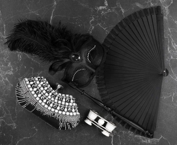 Venetian Mask Theater Accessories Black Background — Stock Photo, Image