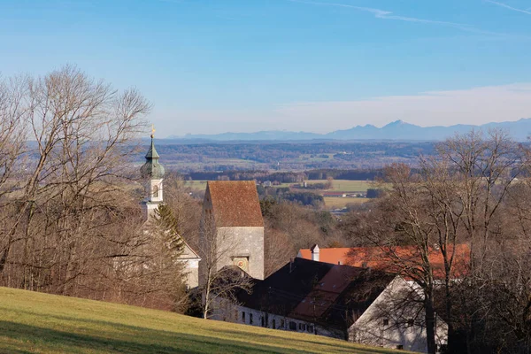 Vue Cimetière Wessobrunn Bavière Vers Ville Monastère — Photo