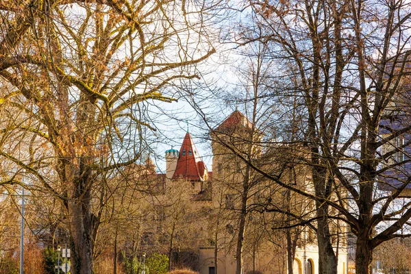 Historiska Byggnader Hessing Park Augsburg Blå Himmel — Stockfoto