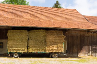Köyde saman balyaları, yakın çekim manzarası