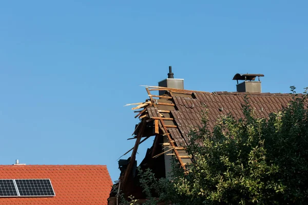 Old House Demolished Partially Covered Roof — Photo