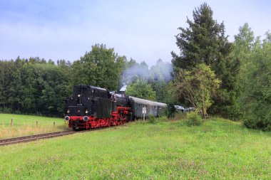 Pflaumdorf, Bavaria 07.08.2022, steam locomotive during a special trip of the steam railroad Augsburg Ammersee