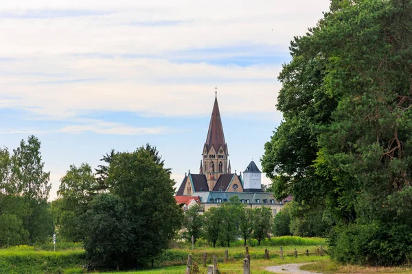 Church Tower Ottilien Monastery Bavaria Forests Meadows White Blue Sky — Foto de Stock