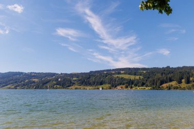 View over the Alpsee near Immenstadt to the opposite shore with mountains and forests