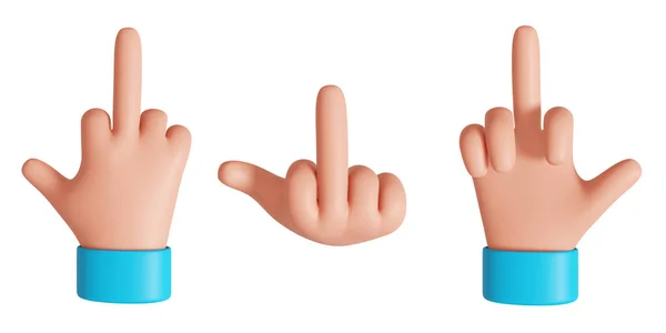 Cartoon hand showing middle finger. Fuck you gesture isolated on white background. 3D rendered image. — 图库照片