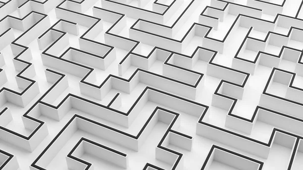 Black and white maze. Labyrinth background. 3D rendered image. — Stok fotoğraf