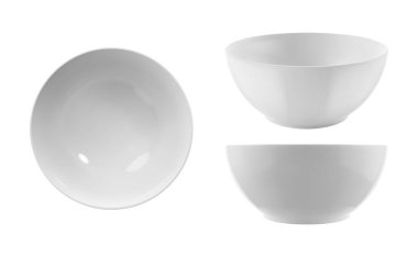 Beyaz, derin çorba kasesi seti. Gerçekçi vektör modellemesi.