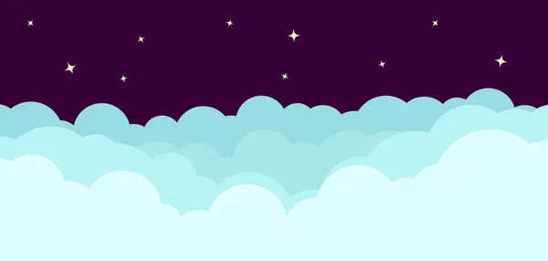 Cartoon céu noturno com nuvens. Fundo vetorial. —  Vetores de Stock