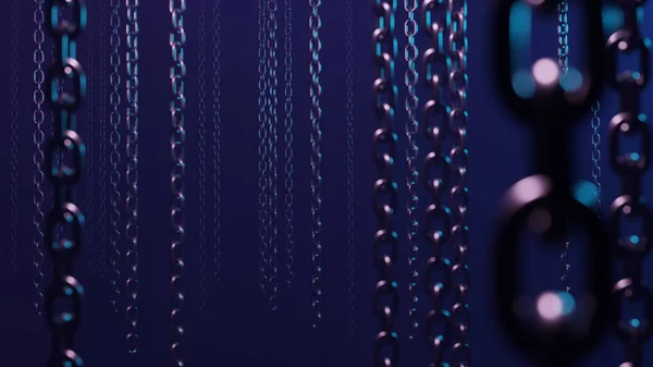 Indastrial Background Hanging Metal Chains Abstract Dark Blue Horror Design — Stock fotografie