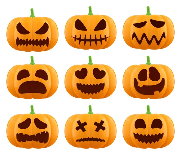 Set Halloween Pumpkin Heads Different Emotions Rendered Image — Stock Photo, Image