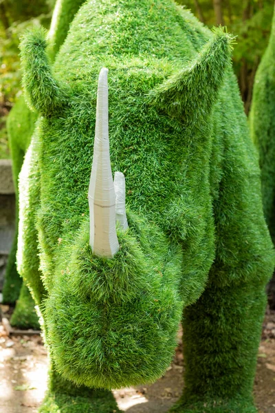 landscape design. rhinoceros created from bushes at green animals
