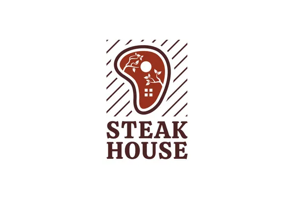 Steak House Logo Mit Einer Kombination Aus Rindfleisch Und House — Stockvektor