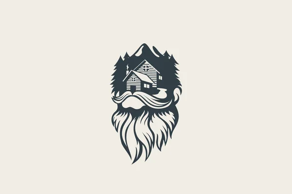 Натуральный Логотип Кабины Сочетанием Кабины Бороды Леса Гор — стоковый вектор