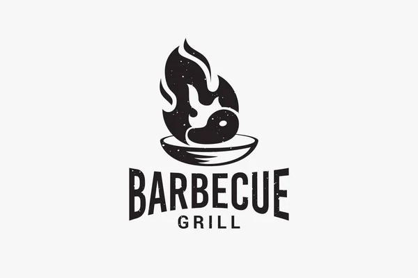 Modelo Logotipo Churrasco Estilo Vintage Com Logotipo Bbq Fogo — Vetor de Stock