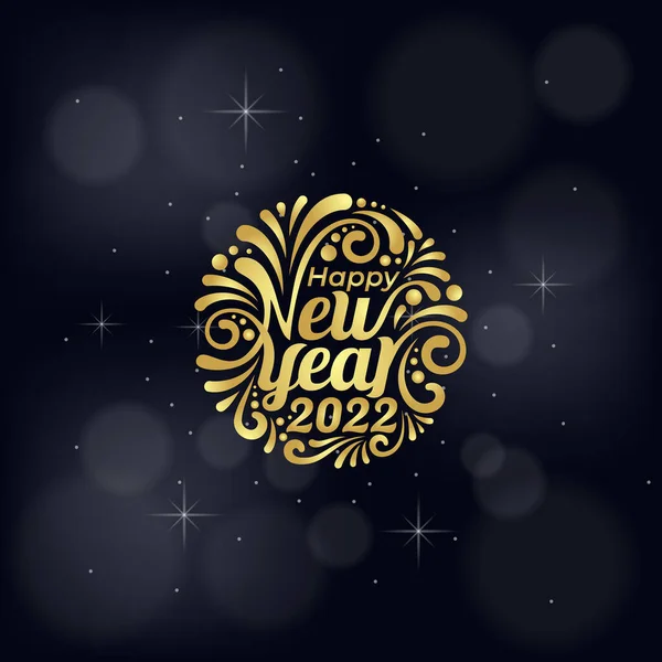 Happy New Year 2022 Greeting Floral Elements Gold Colors Dark — Vettoriale Stock