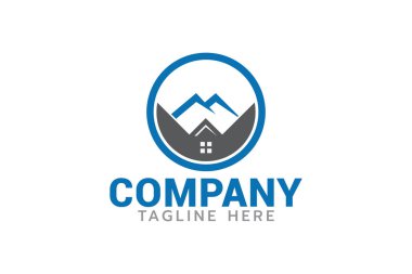Dağ evi logosu bir ev, dağ ve gizli harf kombinasyonu 