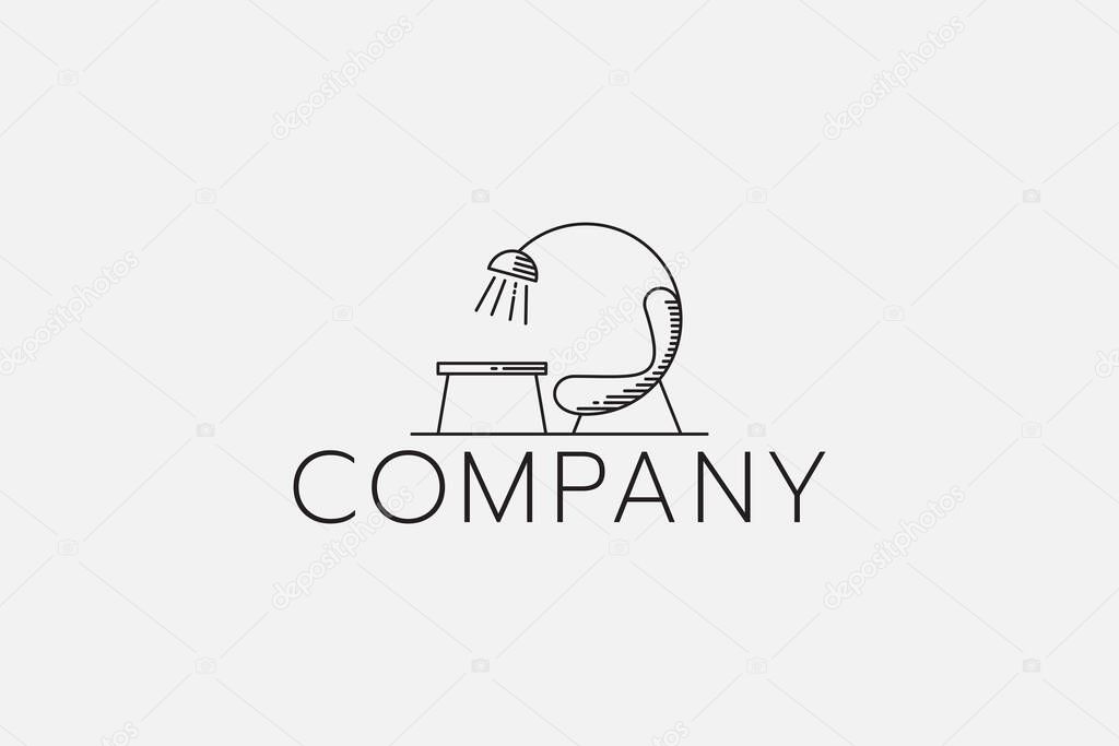Simple furniture logo with a combination of couc, table and lamp