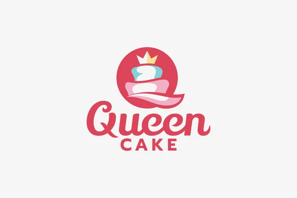 Queen Cake Logo Combination Cake Crown Letter — Stock Vector