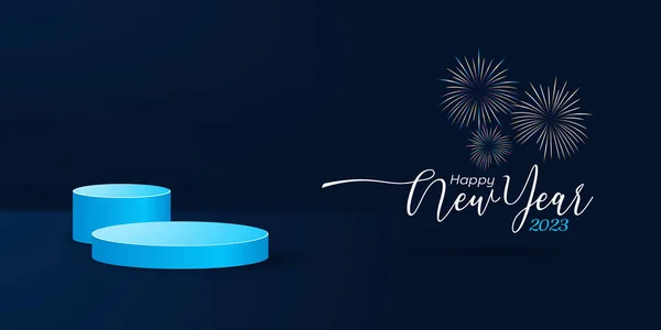 Semplice Elegante Nuovo Anno 2023 Banner Auguri Con Podio — Vettoriale Stock