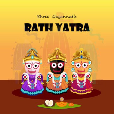 Rath Yatra Lord Jagannath festivali. Hindistan 'ın Odisha kentinde tatil arkaplanı kutlandı.
