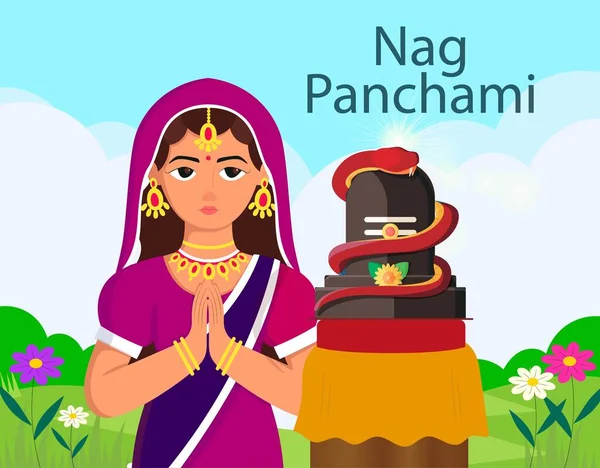 Happy Nag Panchami Ευχετήρια Κάρτα Βασιλιά Κόμπρα Φεστιβάλ Φιδιών Στην — Φωτογραφία Αρχείου