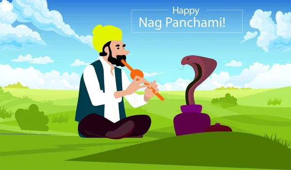 Happy Nag Panchami Wenskaart Met Koningscobra Slangenfestival India — Stockfoto