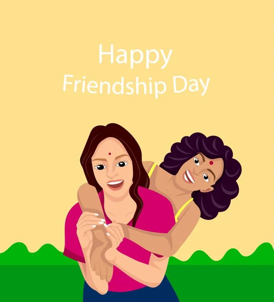 Happy Friendship Day Greeting Card Friends Hugging Smiling — Foto de Stock