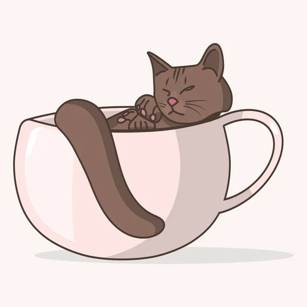 Vetor de desenho animado de anime de gato fofo Kawaii bebendo chá