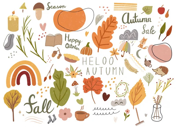 Jesień Sezon Jesień Doodle Elementy Ilustracji Ikona Zestaw Izolowany Białym — Zdjęcie stockowe