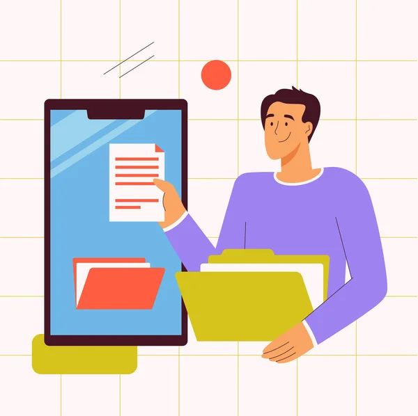 File manager application concept. Man holding document Royalty Free Stock Vectors