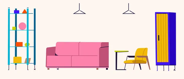 Diseño interior moderno de sala de estar con muebles. — Vector de stock